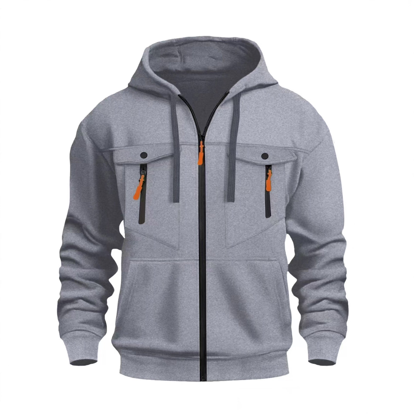 Image of Men's multi-pocket sporty zip-up hoodie