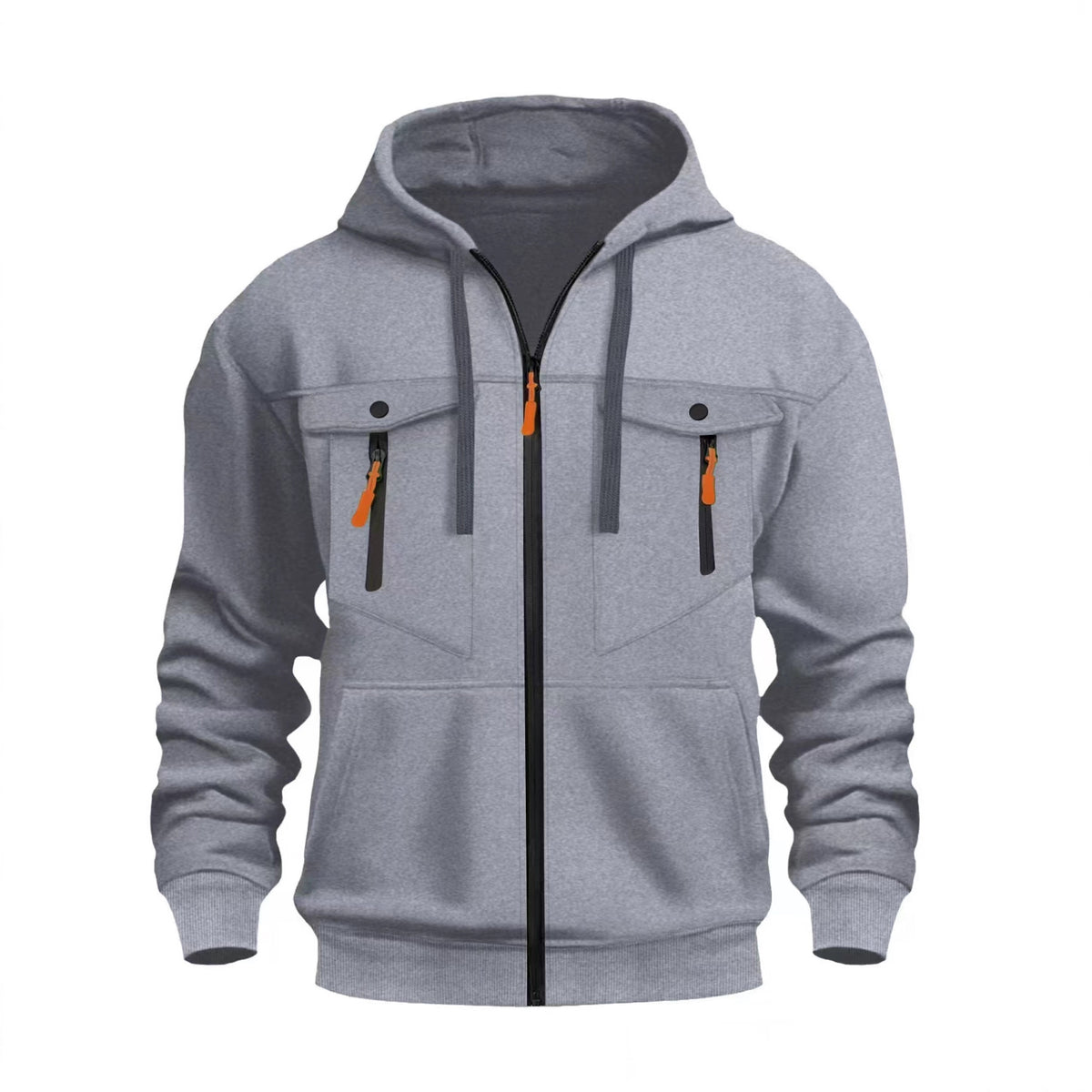 Men's multi-pocket sporty zip-up hoodie