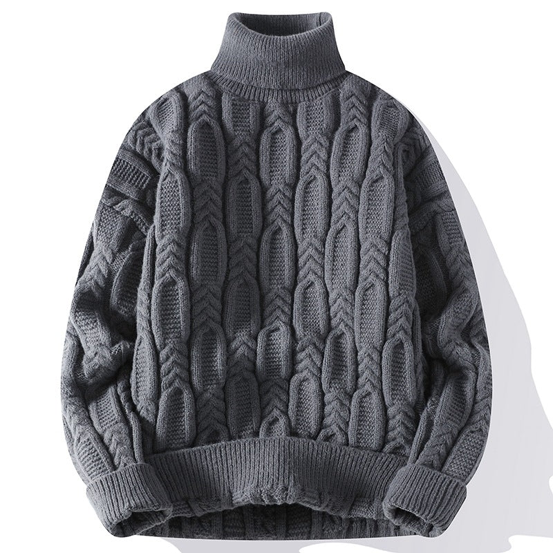 Image of Unisex relaxed-fit cable-knit turtleneck sweater