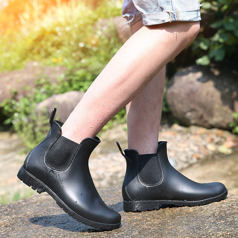 Image of Women's matte finish low heel rain ankle boots
