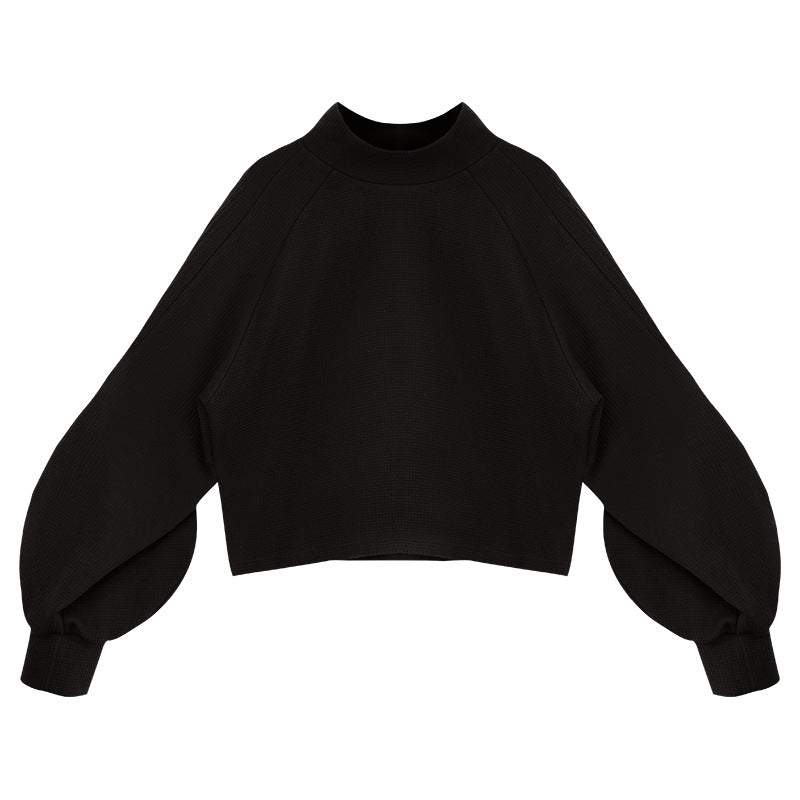Women's textured high neck puff sleeve sweatshirt