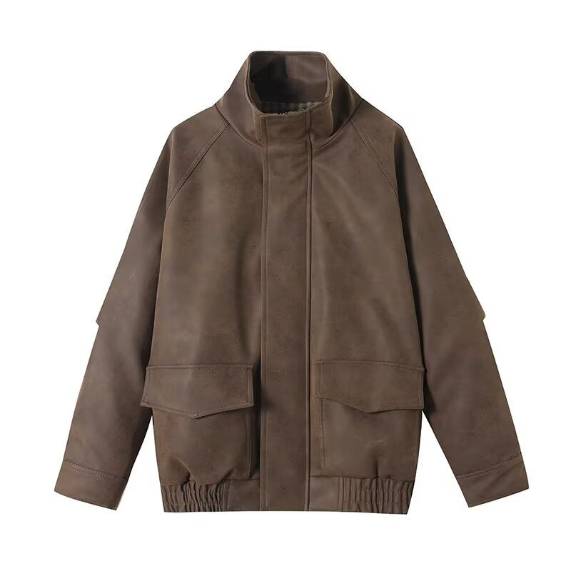 Image of Chaqueta de mujer con cremallera en poliéster color café