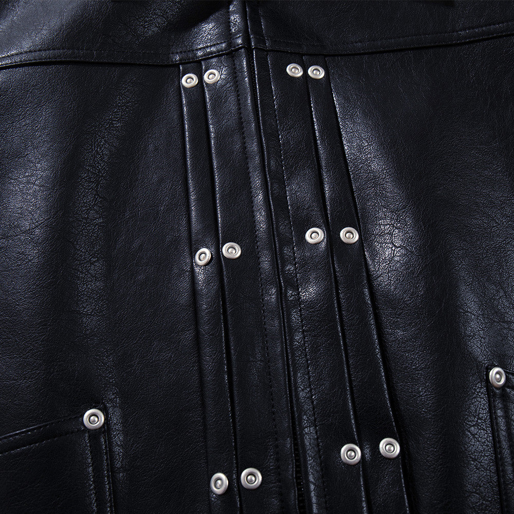 Black stand collar faux leather biker jacket