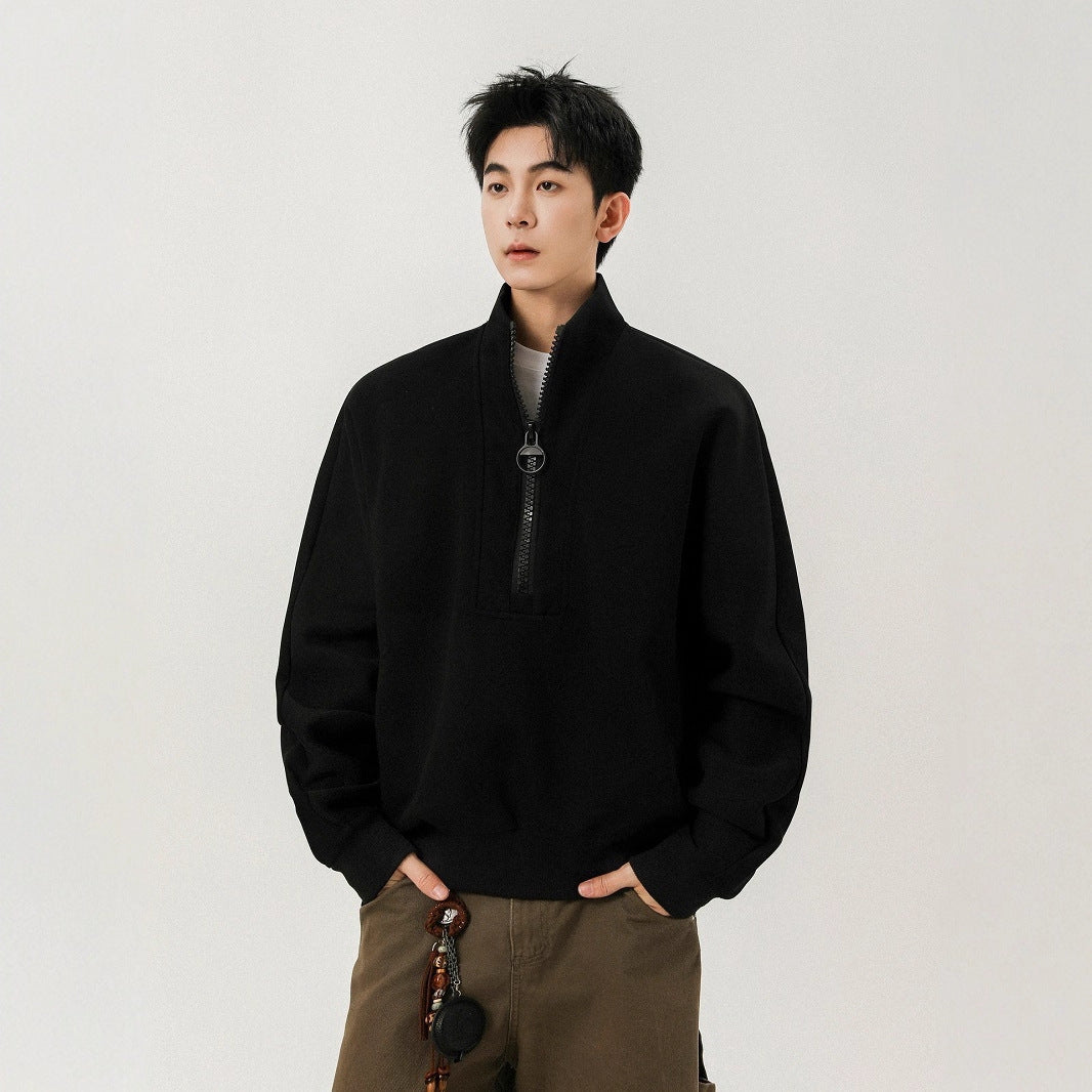 Men's stand collar loose fit zip-up hoodie