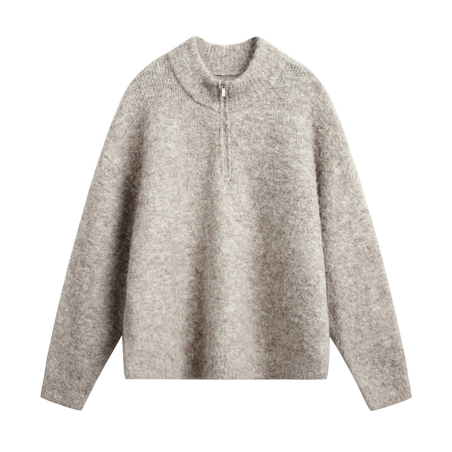 Image of Sudadera de corte relajado con cuello alto y media cremallera