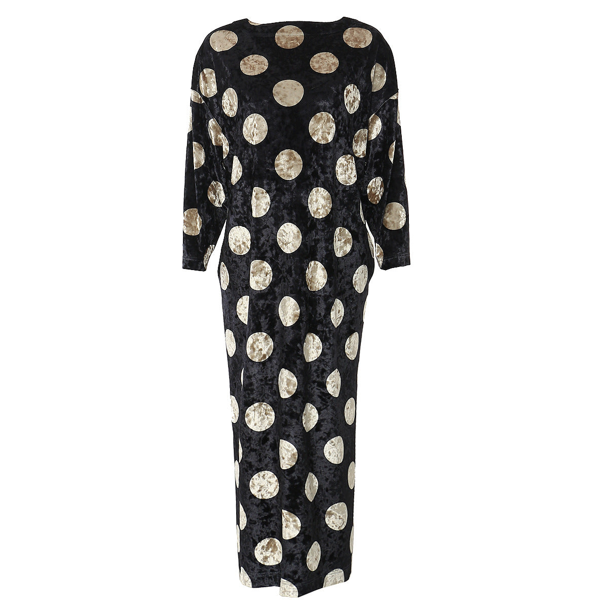Image of Vestido largo negro de lunares para mujer