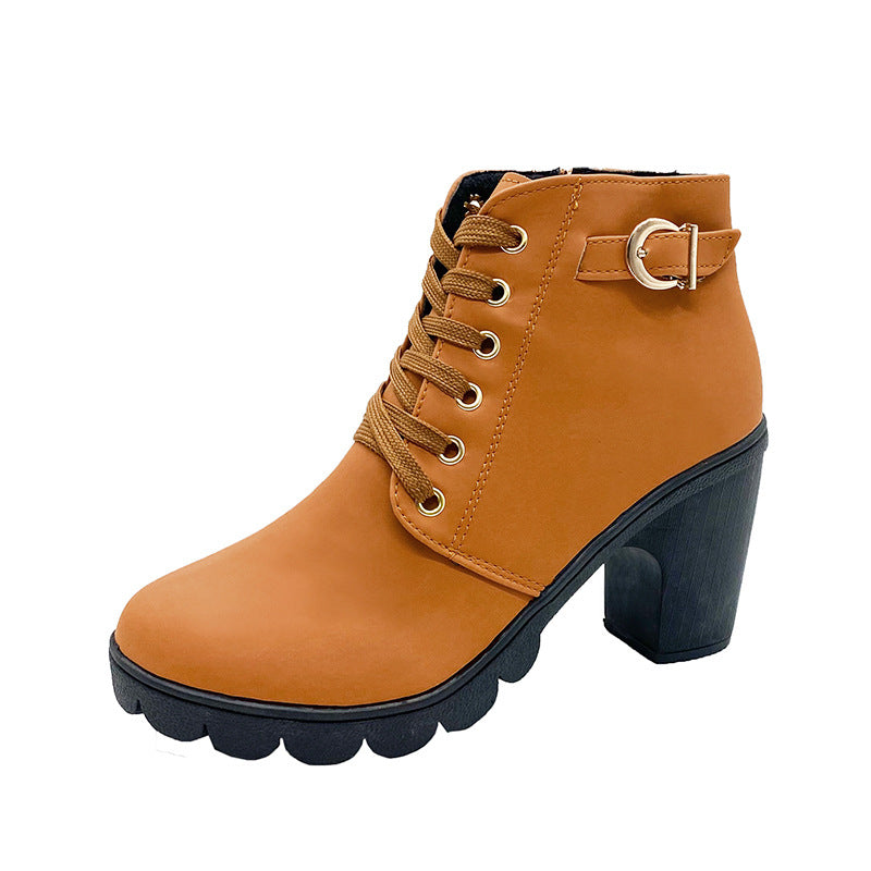 Image of Women's buckle-detail faux leather chunky heel ankle boots