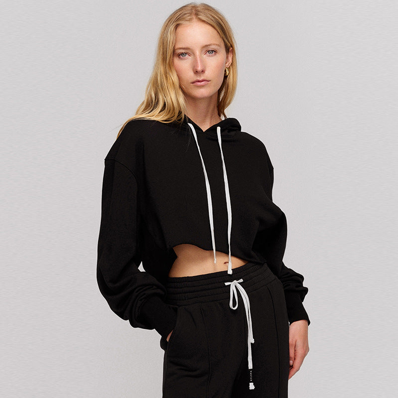Image of Women's raw-edge cropped cotton pullover hoodie, additional variant view 6