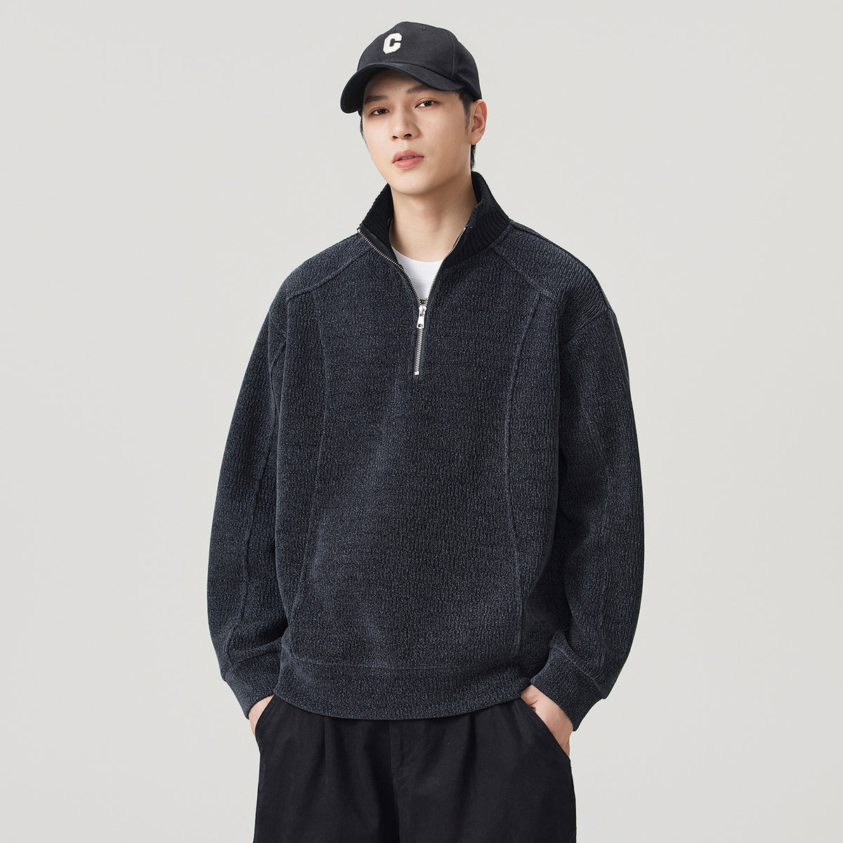 Men's textured jacquard colorblock half-zip sweatshirt
