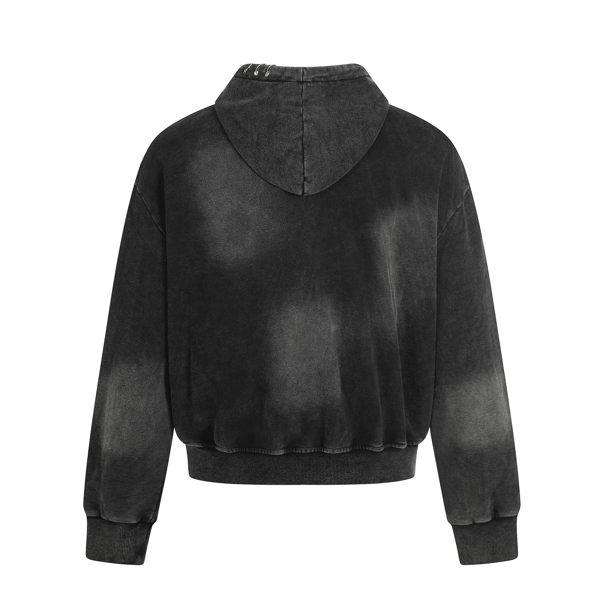 Image of Black distressed cotton zip-up hoodie