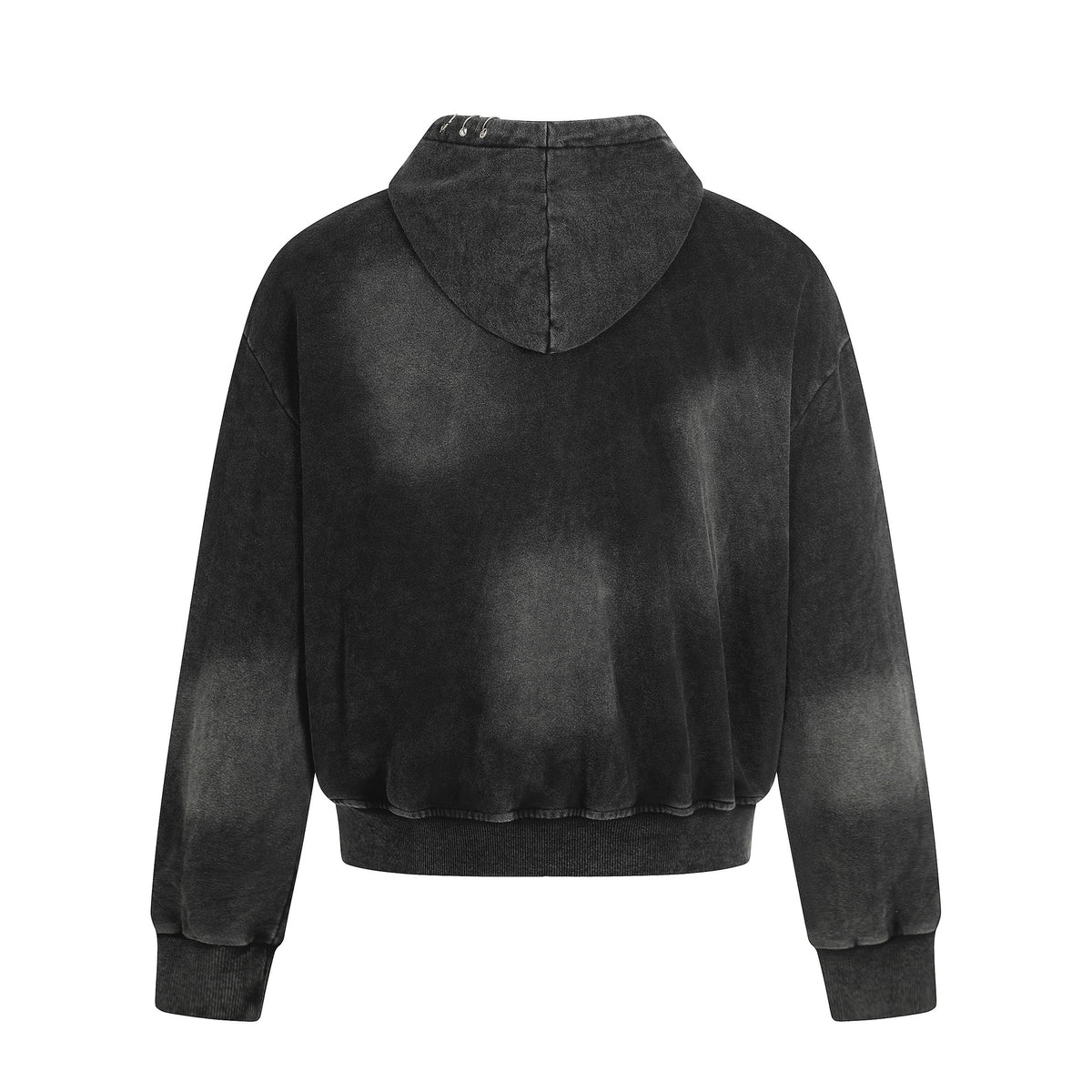 Black distressed cotton zip-up hoodie
