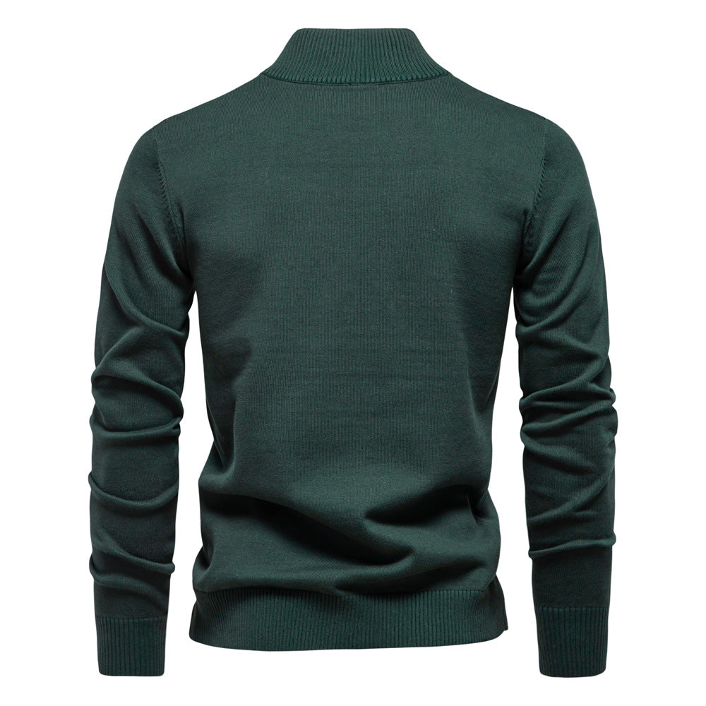 Stand collar half-zip knit sweater