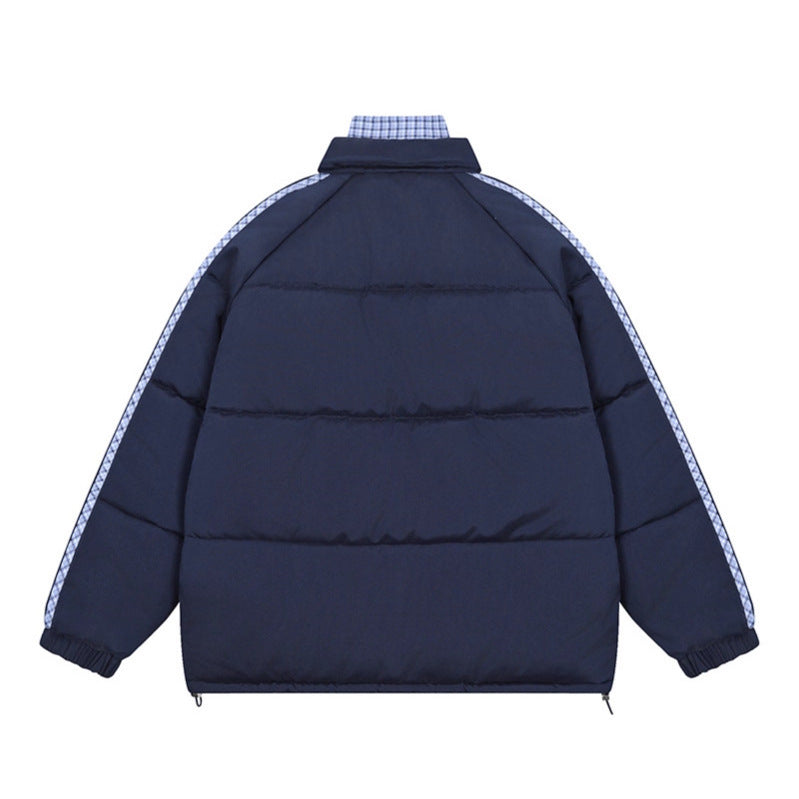 Image of Women's plaid two-piece look puffer jacket