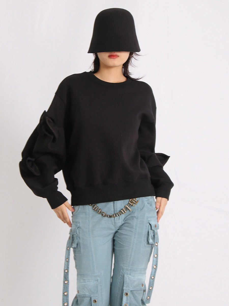Women's bow patchwork crewneck pullover sweatshirt