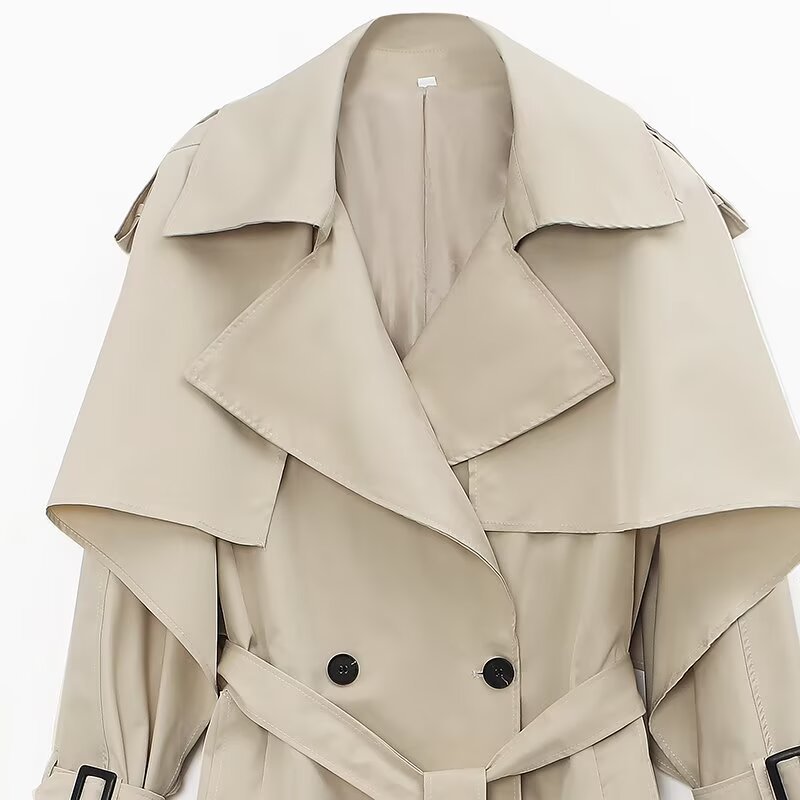 Image of Gabardina corta cruzada color albaricoque para mujer