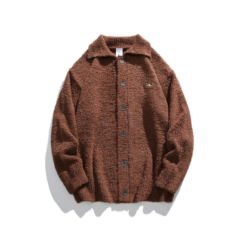 Turn-down collar loose fit knit cardigan