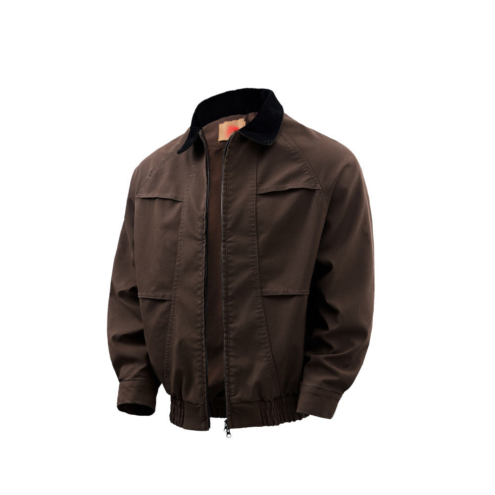 Contrast faux leather collar zip-up jacket