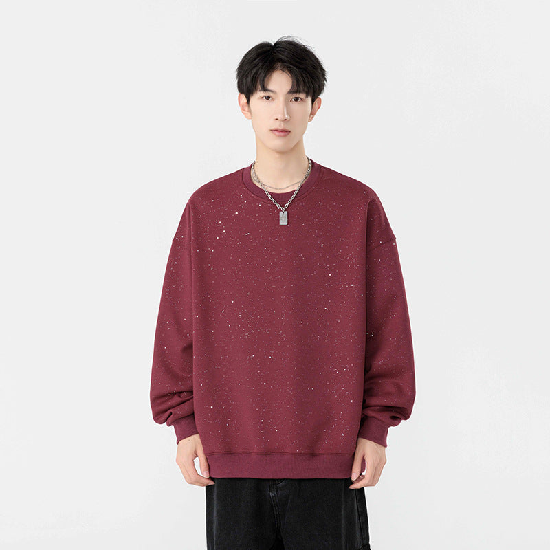 Sudadera de cuello redondo brillante de peso pesado para hombre