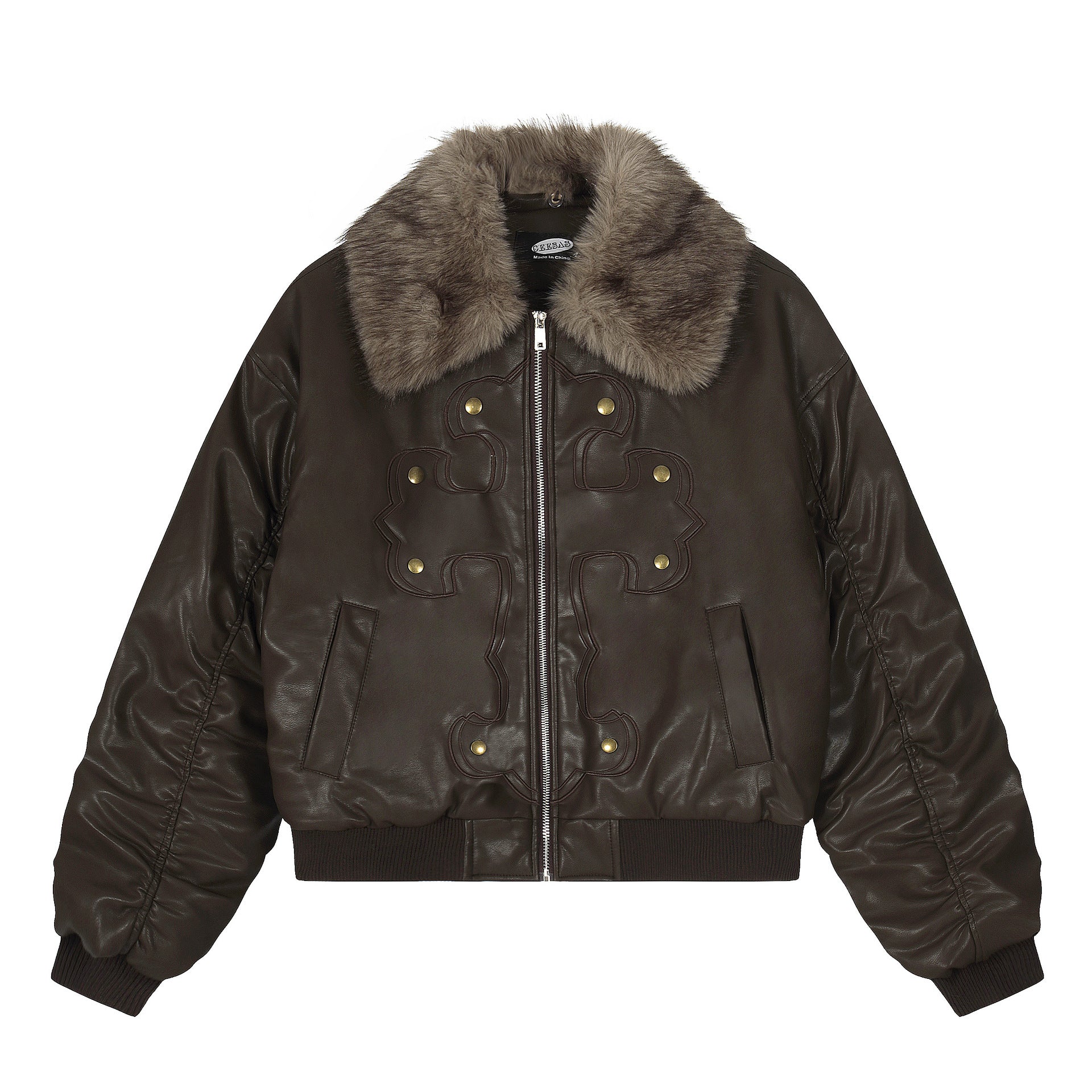 Image of Zeratta Women's faux fur collar polyester zip-up jacket