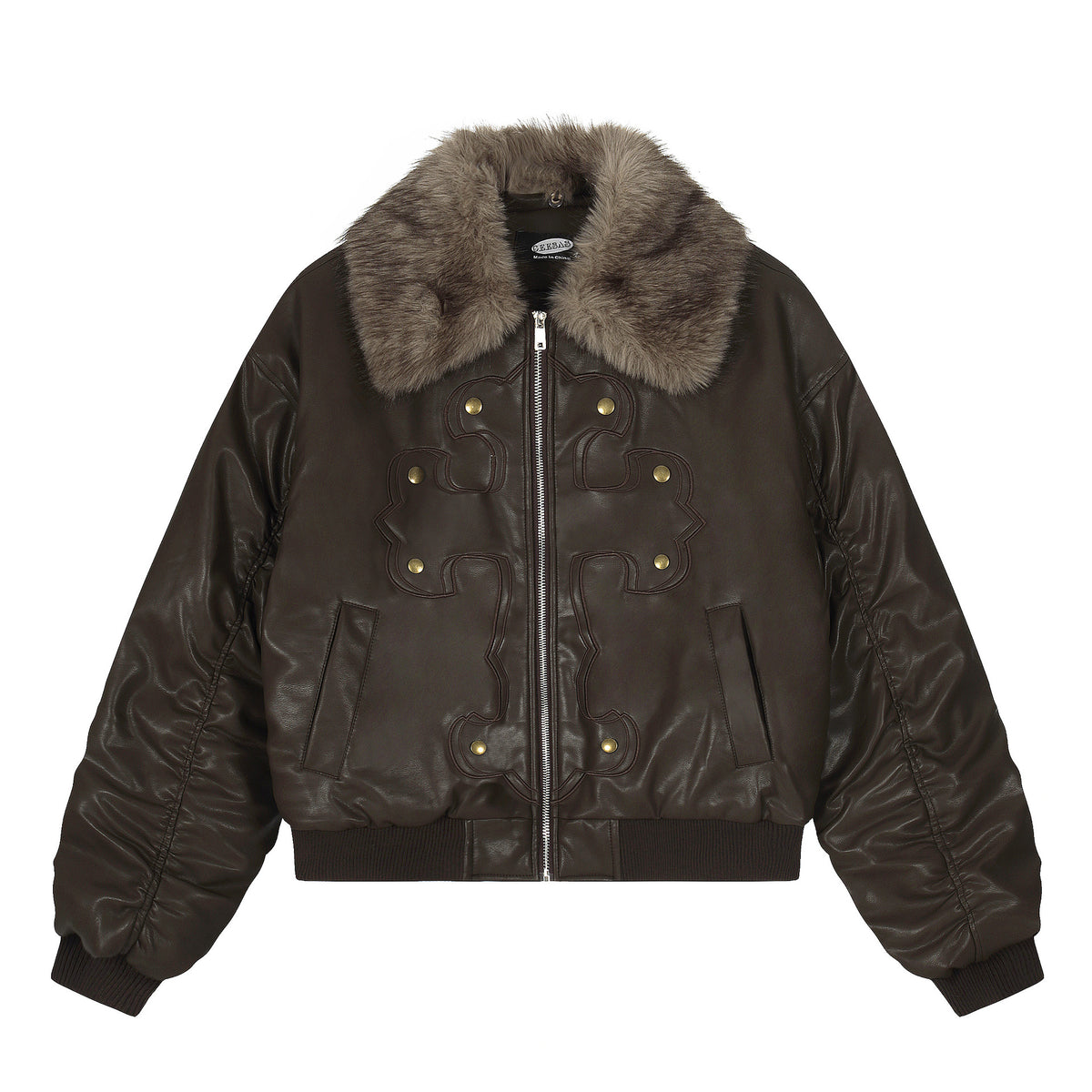 Zeratta Women's faux fur collar polyester zip-up jacket