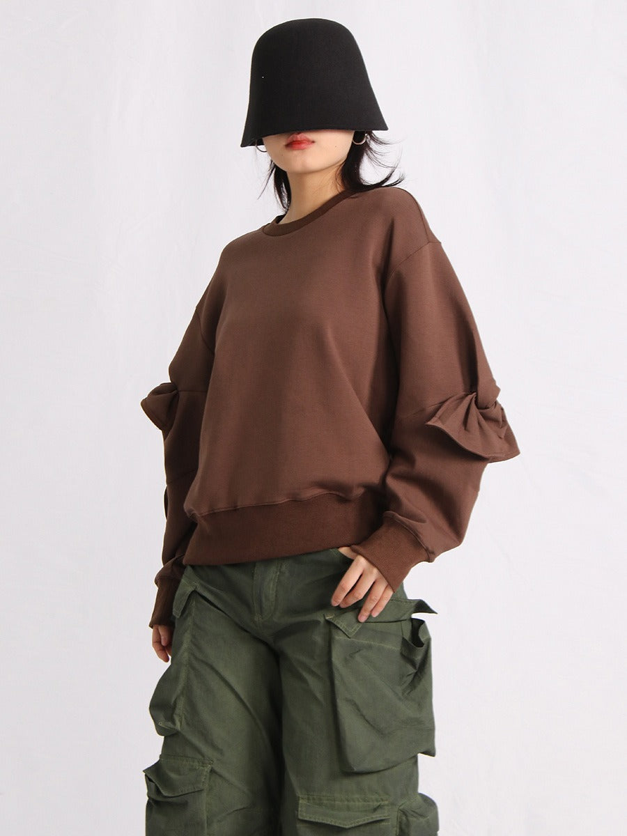 Zeratta Women's bow patchwork crewneck pullover sweatshirt