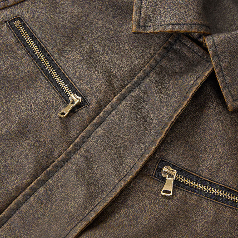 Image of Brown cropped biker-style jacket