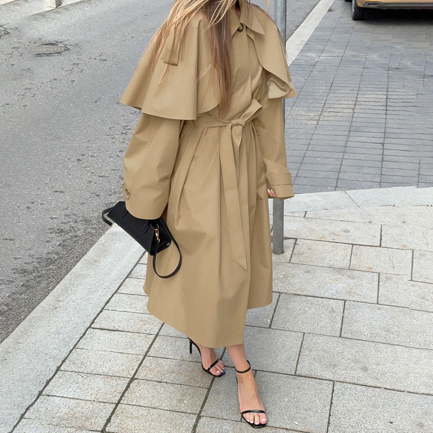 Image of Women's oversized long sleeve khaki trench coat