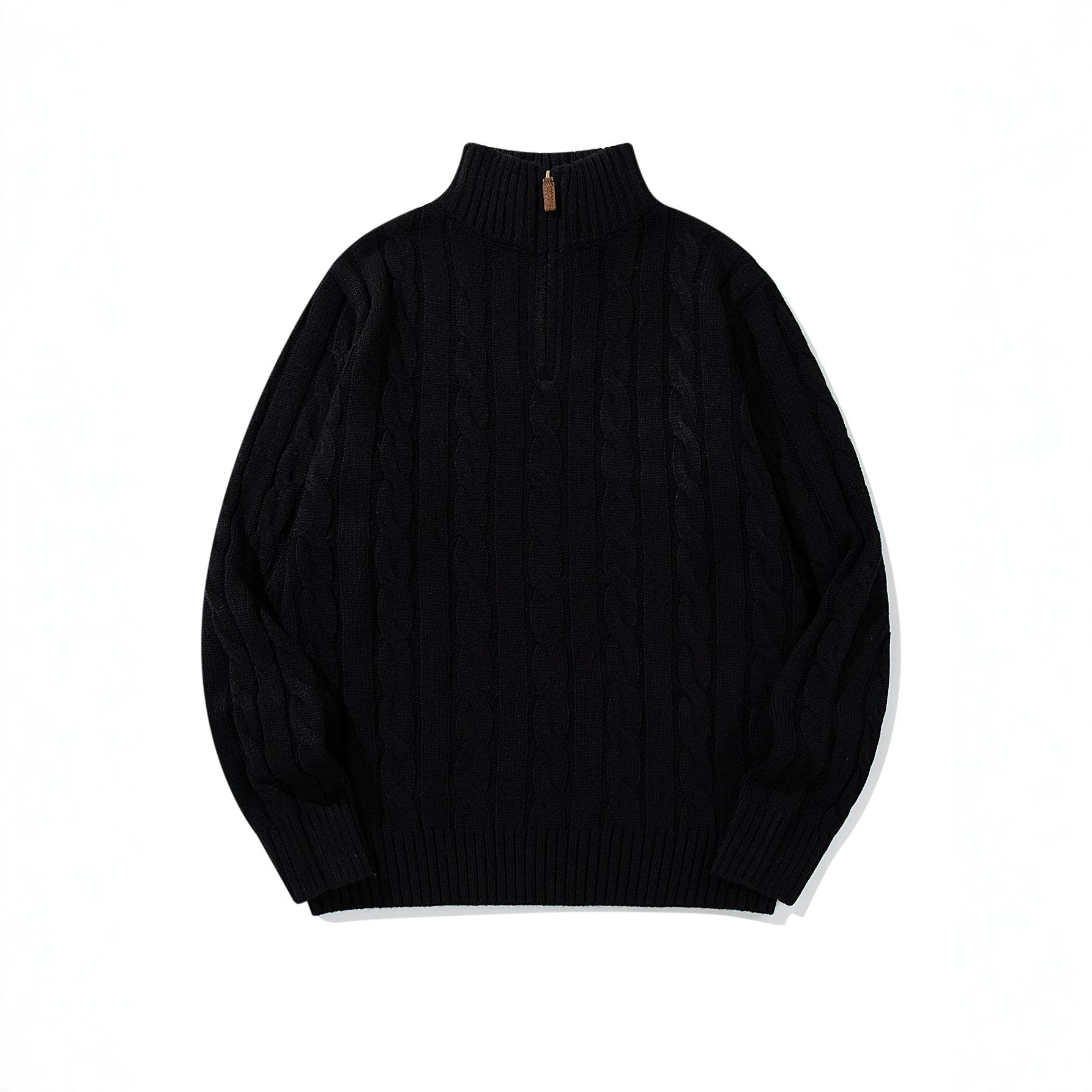 Image of Cable knit half-zip high neck pullover sweater