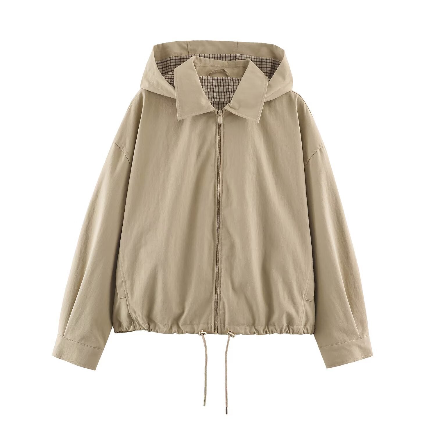 Image of Zeratta Women's khaki detachable hood zip-up jacket