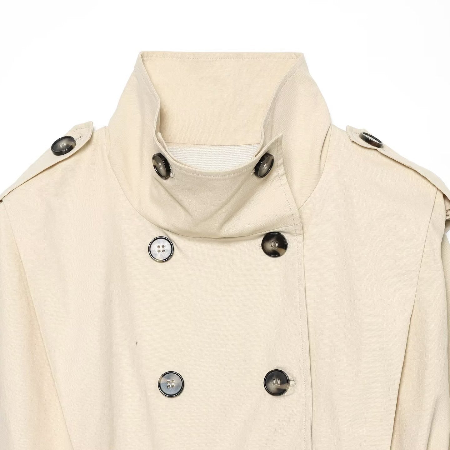 Image of Trench coat cruzado plisado beige para mujer