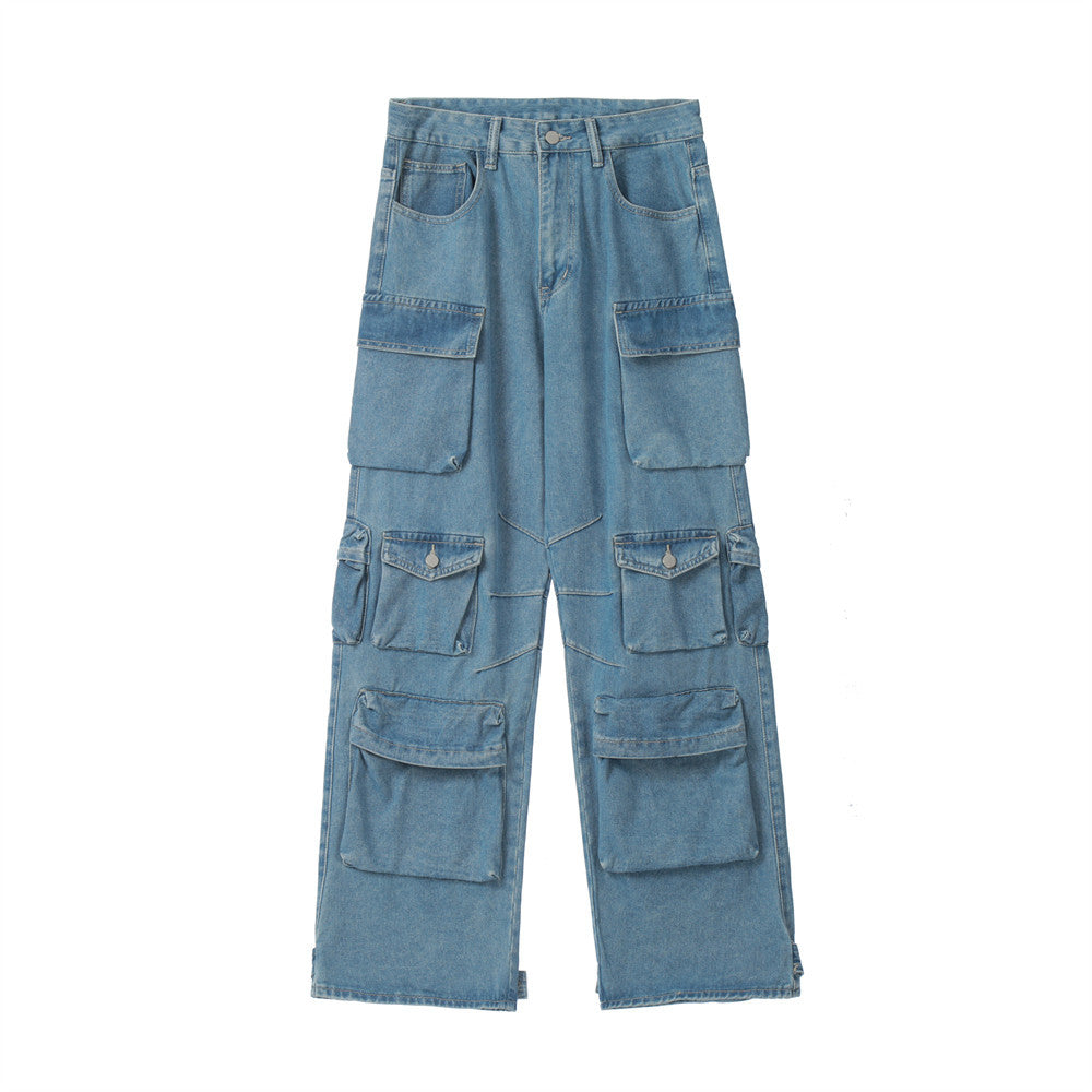 High-Waist Multi-Pocket Straight Jeans