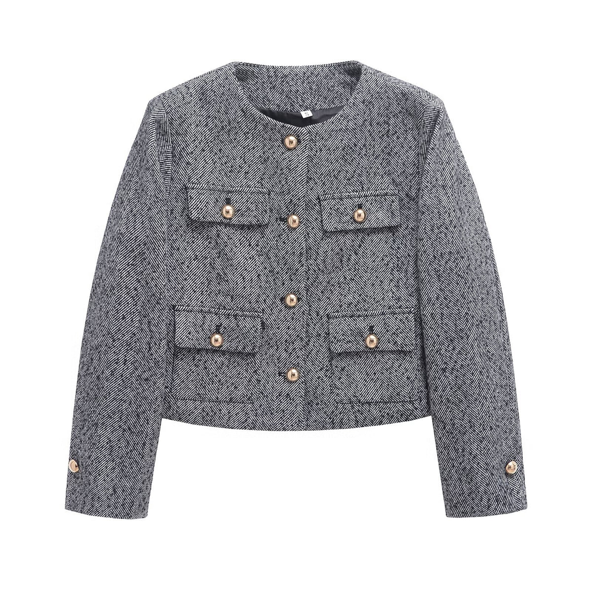 Women's textured woven single-breasted jacket