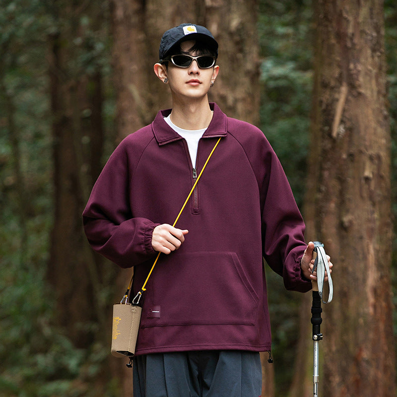 Men's cotton stand collar half-zip sweatshirt