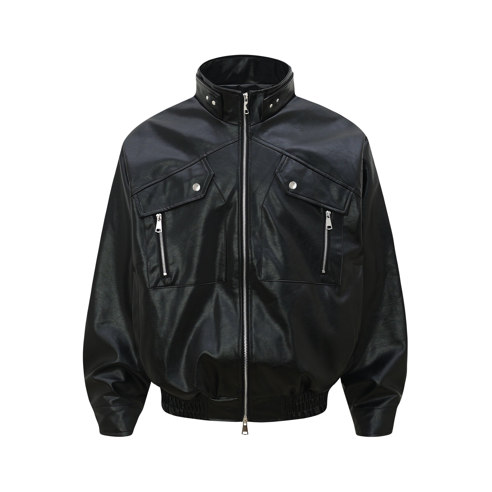 Image of Zeratta Colorblock faux leather biker-style zip-up jacket