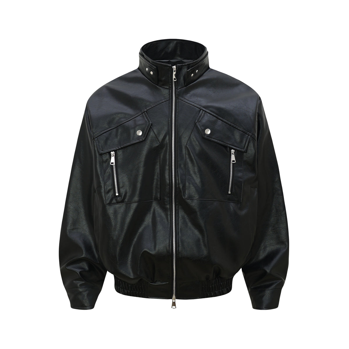 Colorblock faux leather biker-style zip-up jacket