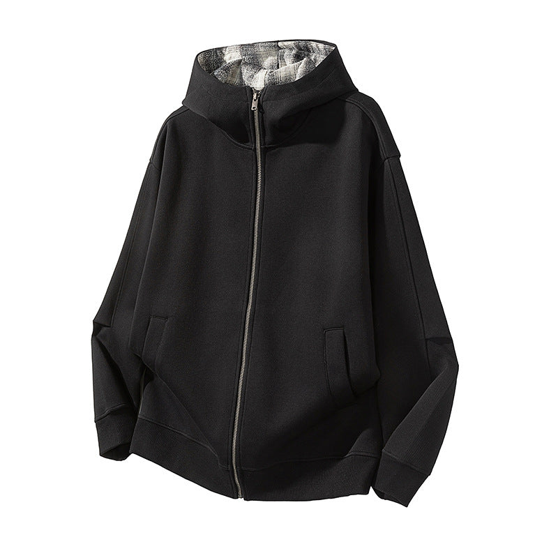 Men's relaxed fit streetwear zip-up hoodie