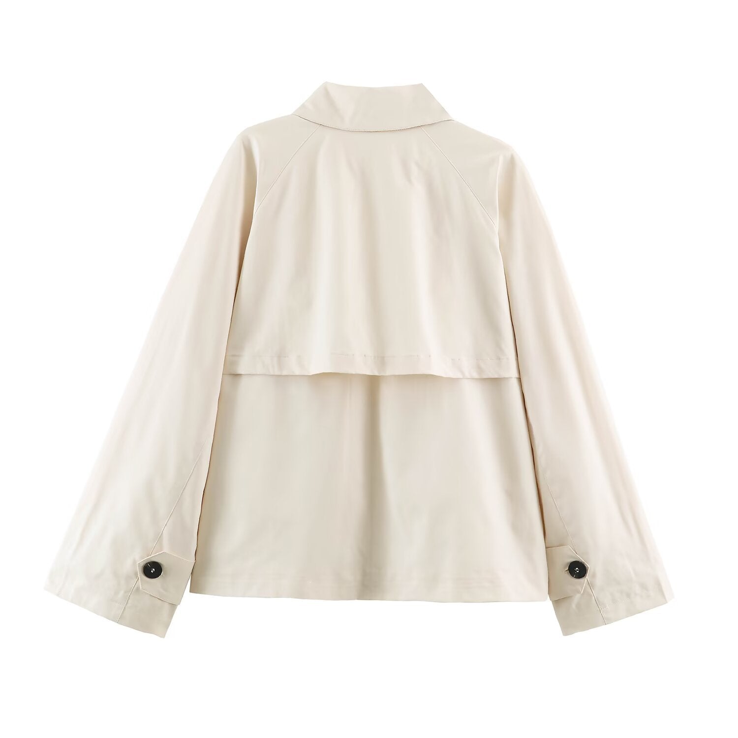 Image of Gabardina asimétrica de mujer en color beige con solapa de botones
