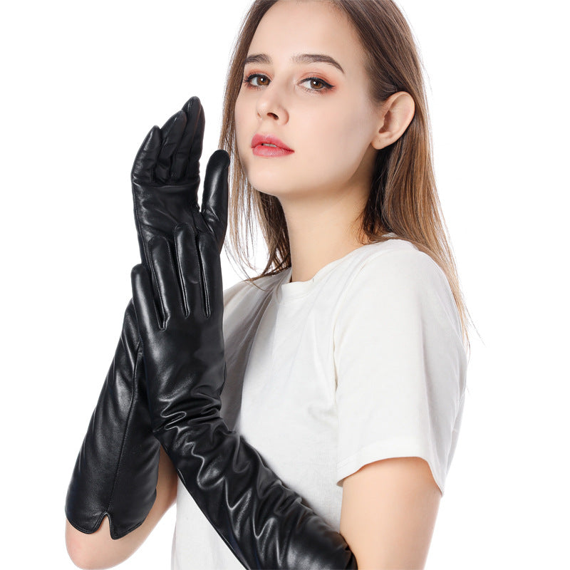 Image of Guantes de invierno de piel de oveja forrados de 45 cm para mujer