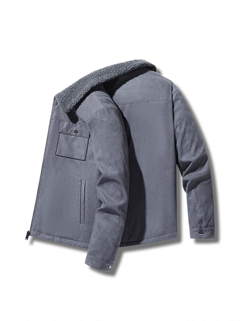 Image of Chaqueta con cremallera de poliéster efecto ante para hombre