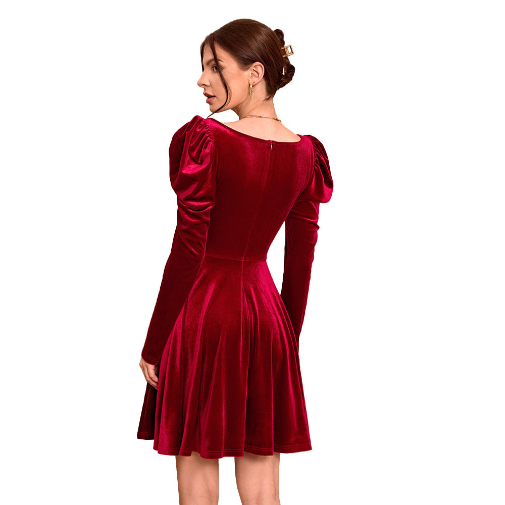 Vestido midi plisado con cuello en V para mujer