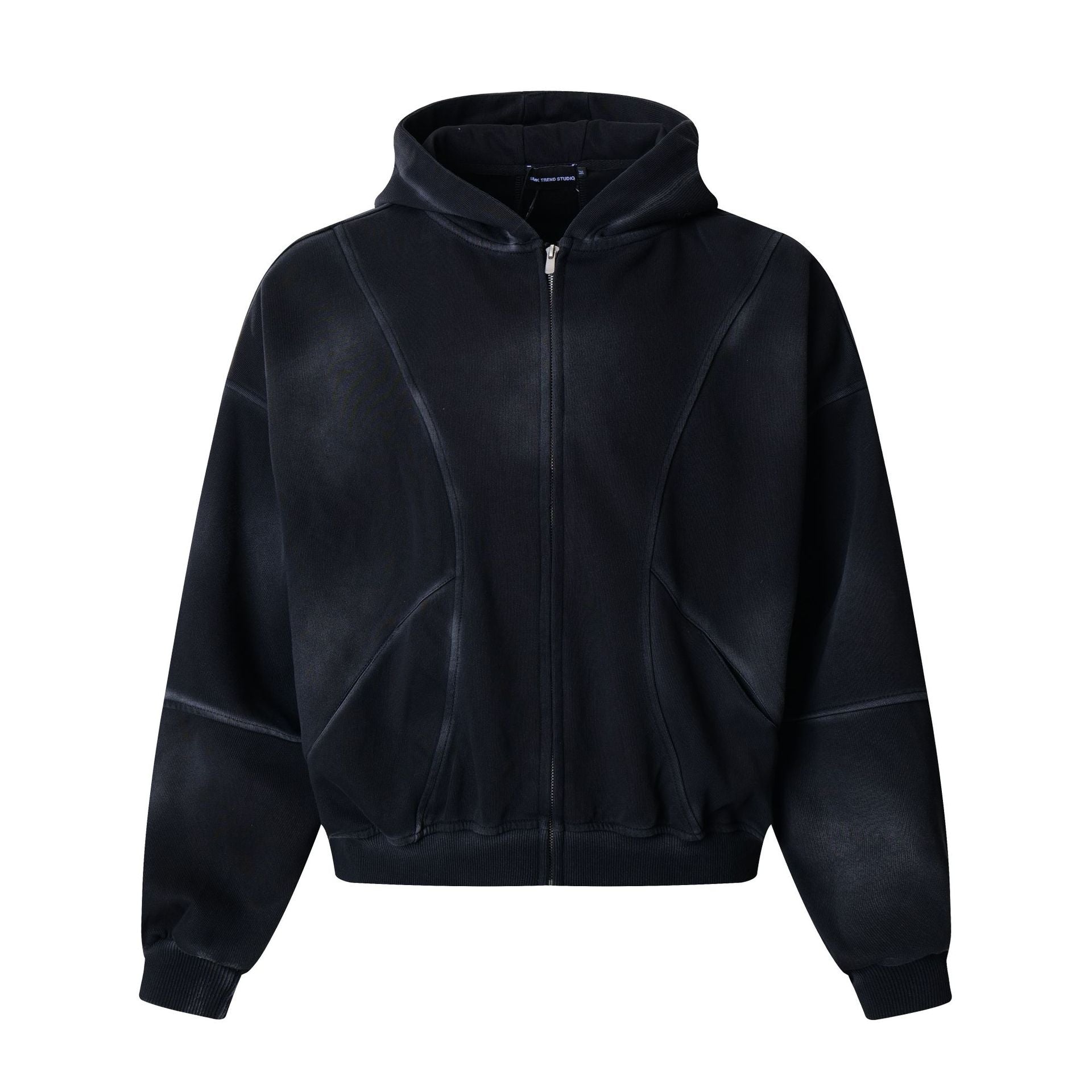 Image of Sudadera con capucha y cremallera de algodón con estampado geométrico lavado para hombre