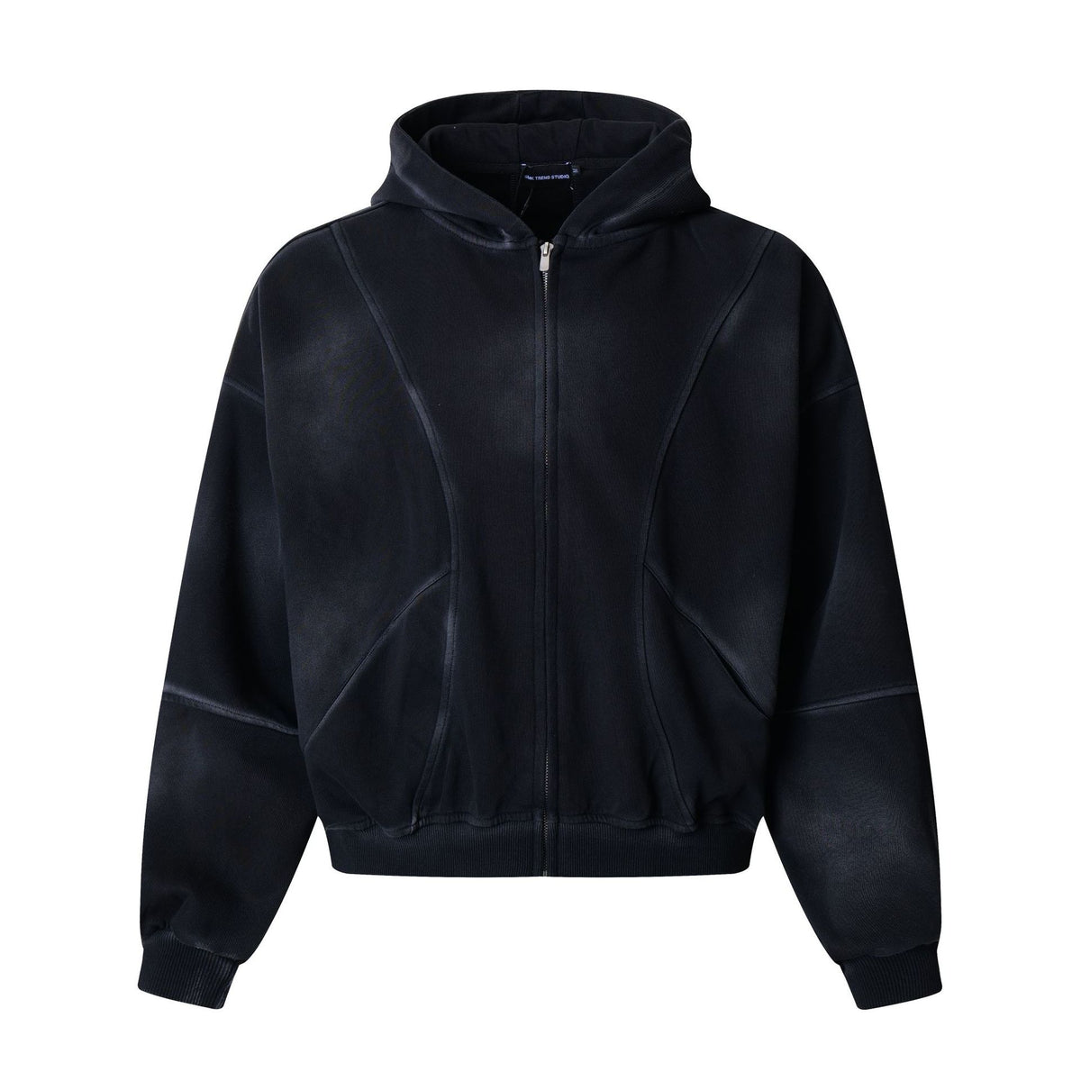 Men's washed geometric print cotton zip-up hoodie