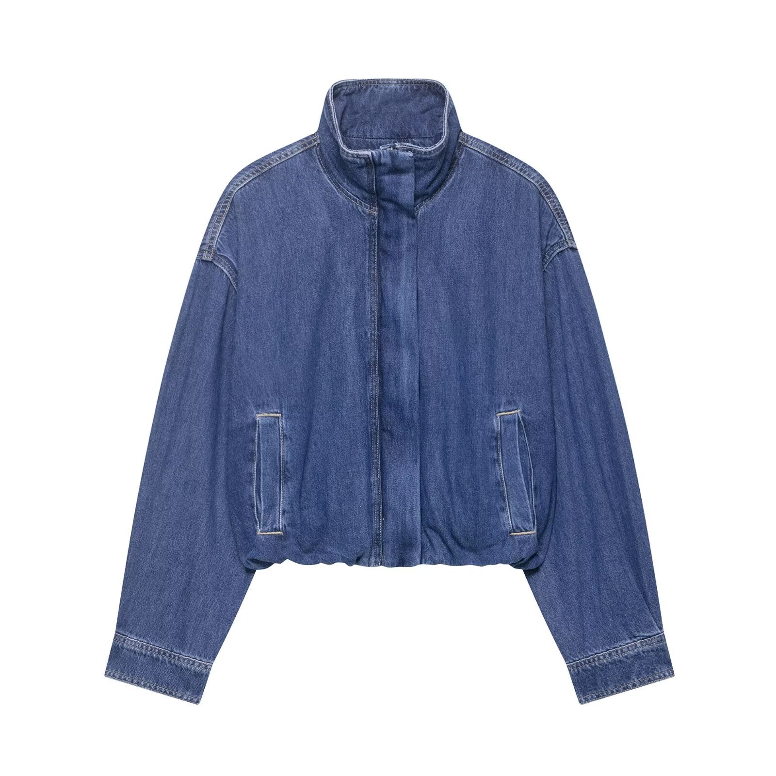 Image of Zeratta Women's blue zip-up denim jacket