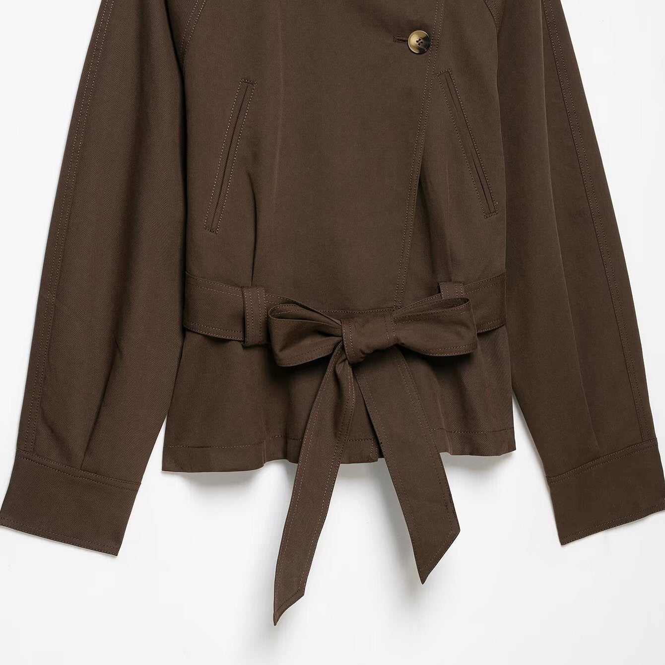 Image of Women's dark brown stand collar trench coat