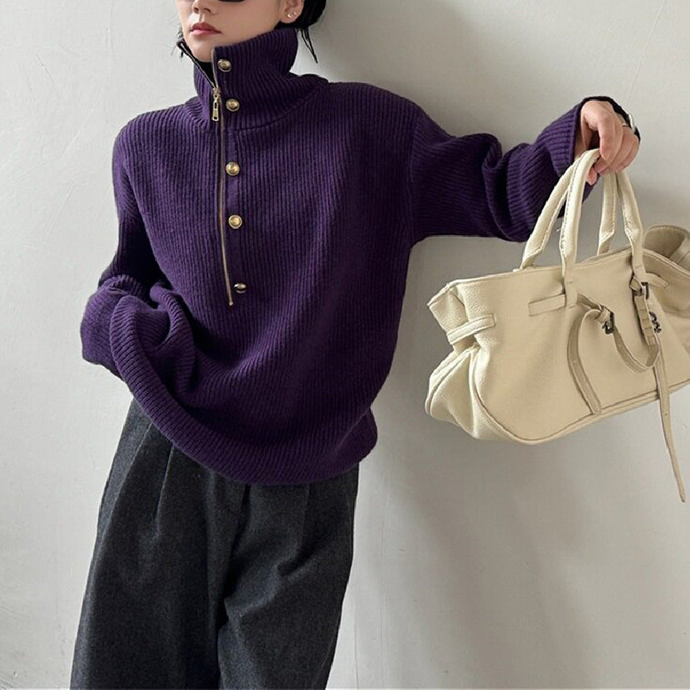 Image of Multicolor polyester acrylic half-zip knit sweater