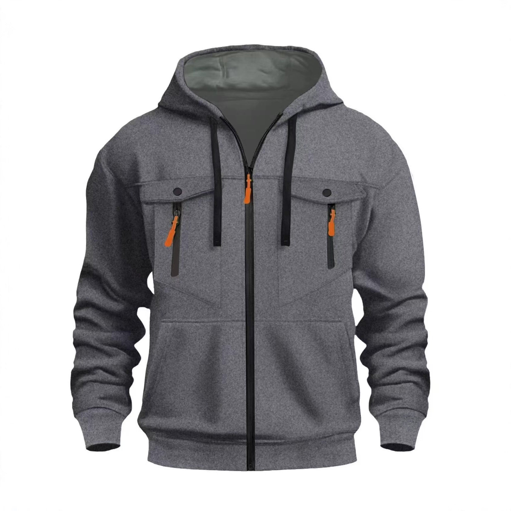 Image of Men's multi-pocket sporty zip-up hoodie
