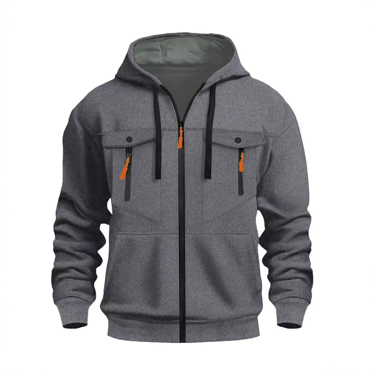 Men's multi-pocket sporty zip-up hoodie