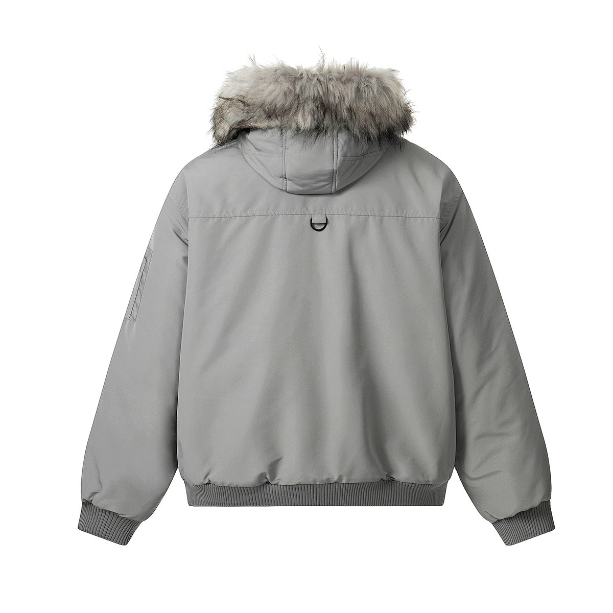 Image of Cotton padded zip-up jacket with fur collar