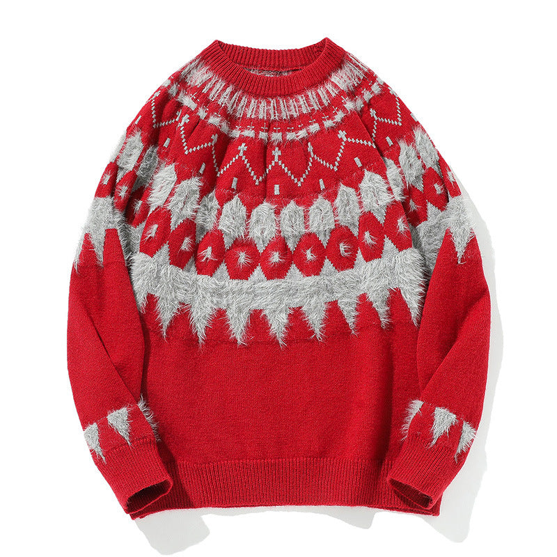 Image of Suéter de cuello redondo con tejido jacquard de Navidad para hombre