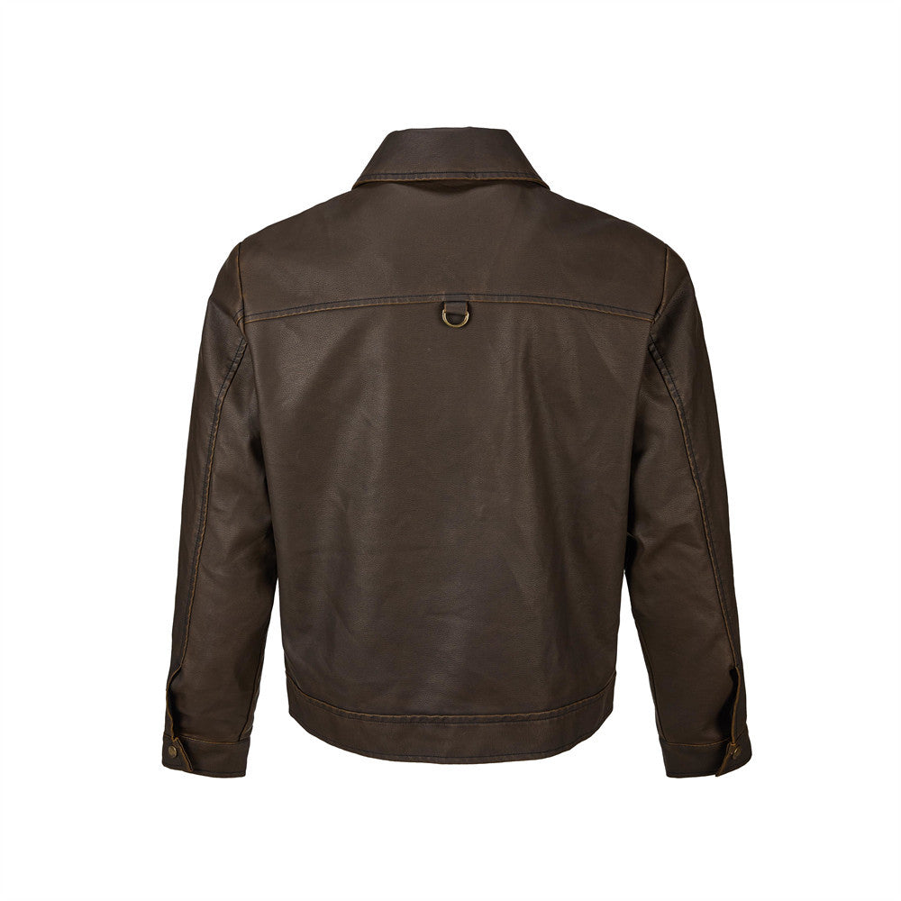 Brown cropped biker-style jacket